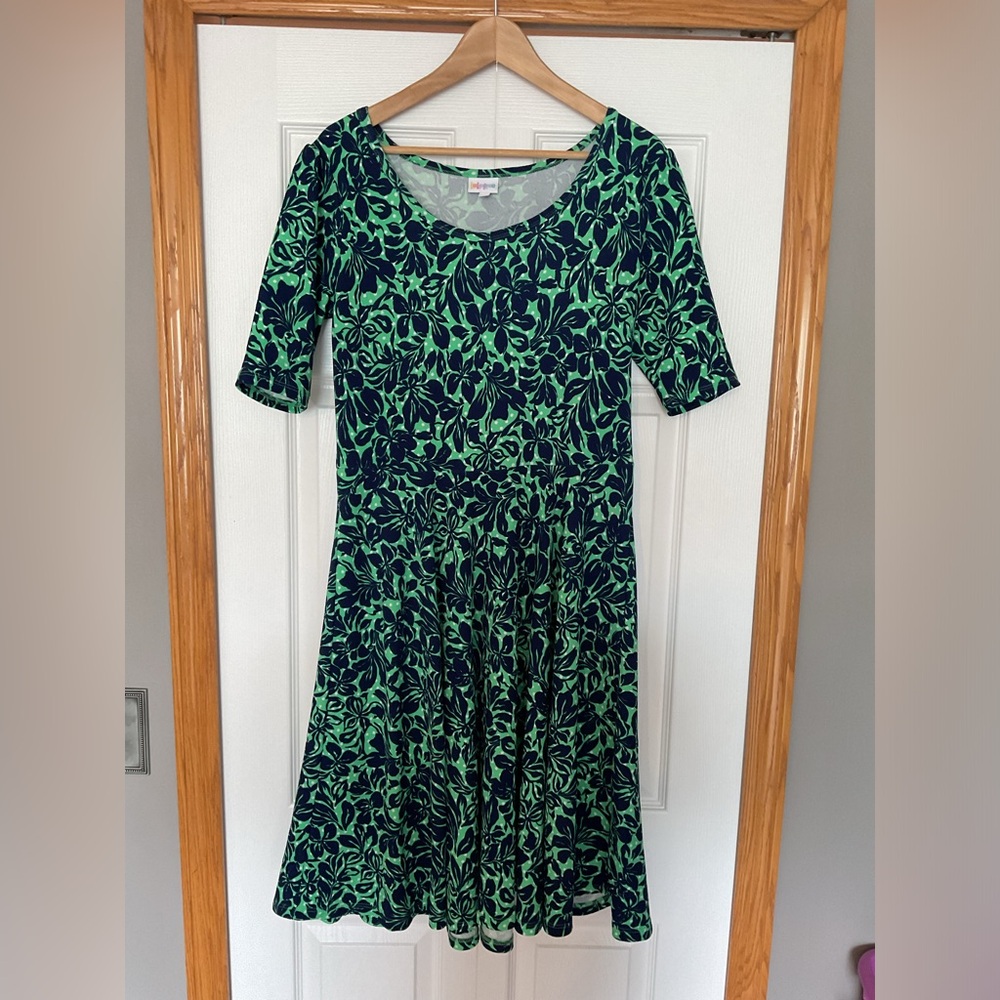 LuLaroe Green & Navy Amelia XL Dress